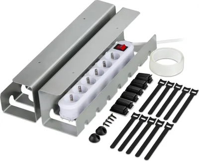 Produktbild von Relaxdays Kabelkanal Schreibtisch, 2er Set, Kabelmanagement, HBT: 10 x 43 x 10 cm, Zubehör zum Fixieren, silber