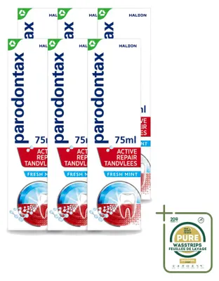 Productafbeelding van 6 x Parodontax Active Repair Tandpasta voor gezond tandvlees, met frisse muntsmaak, 75 ml - Voordeelverpakking - 6 stuks