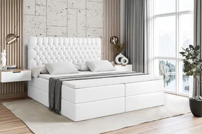 Produktbild von ALTDECOR Boxspringbett mit H4 Matratze und Topper - 180 x 200 cm - SERENE - Weiß Kunstleder - Polsterbett mit Bettkasten und Lattenrost, Bett mit Stauraum