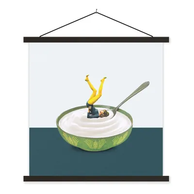 Produktbild von MuchoWow® Textilposter Joghurt - Yoga - Retro 40x40 cm mit schwarzem Rahmen - Fotos