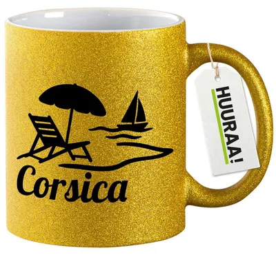 Produktbild von Huuraa Glitzertasse Corsica Frankreich 330ml Gold Keramik Kaffeebecher Geschenkidee