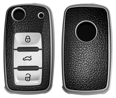 Produktbild von kwmobile Autoschlüssel Hülle kompatibel mit VW Skoda Seat 3-Tasten Autoschlüssel - Schlüsselhülle Cover Silber Schwarz