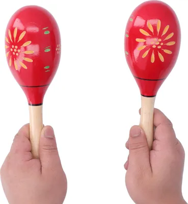 Produktbild von 2 Stück Maracas, rote geschnitzte hölzerne Sandkugel, Schlaginstrument, frühkindliche Lehrmittel für Partys, Karneval