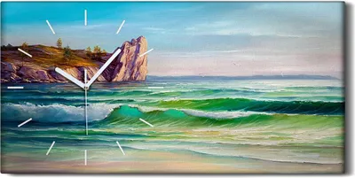 Produktbild von Dekor Leinwand Uhr Wandbilder 60x30 Gemälde Küste Ozean Meer Wellen Natur - weiße Hände