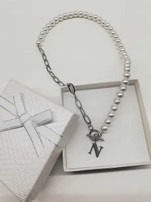Image de Collier de perles 42cm n'importe quelle lettre ACIER