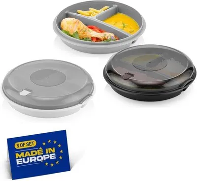 Immagine prodotto di Set da 3 contenitori per bento ermetici, 2 pezzi, grigio, nero, bianco
