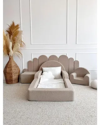 Image de MONIO for kids Lit enfant au sol en mousse 163 x 95 cm - couchage 70 x 140 cm, housse bouclette beige