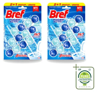 Produktbild von 2 x Bref Power Aktiv Toilettenstein Ocean - 3 x 50 g - Großpackung - 2 Stücke