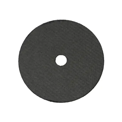 A black circular cutting disc with a hole in the center, isolated on a white background.