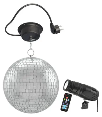 Produktbild von Spiegelkugel Komplettset 20cm mit Motor, LED Farbwechsel Pinspot (RGB) und Montagematerial PROFI