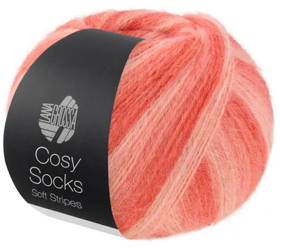 Produktbild von Lana Grossa Meilenweit 100 g COSY SOCKS SOFT STRIPES 400 m Flauschige Merino-Sockenwolle Farbe 113 - Lachs/-rot/Koralle