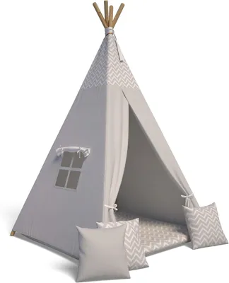 Produktbild von Tipi Zelt für Kinder|Spielzelt Kinder Indoor|Spielzelt mit Weiche Kissen | Langlebig zelt|Kinderfreundlich Tippizelt Indoor (Zickzack Grau)