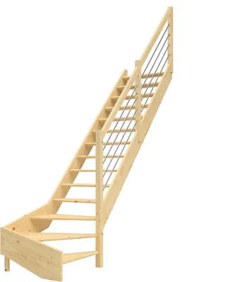 Produktbild von Dolle Raumspartreppe Paris ohne Setzstufen Fichte unbehandelt Treppenlauf 1/4 gewendelt unten rechts Edelstahlrohre