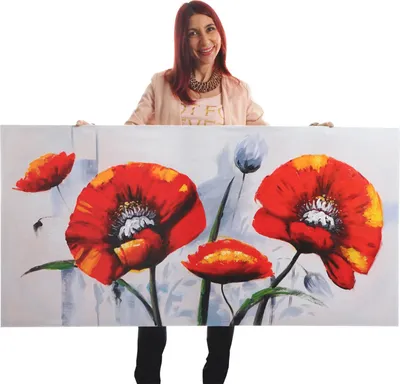 Obrázek produktu pro Olejomalba Červený mák, 100% ručně malovaná nástěnná malba XL, 140x70cm