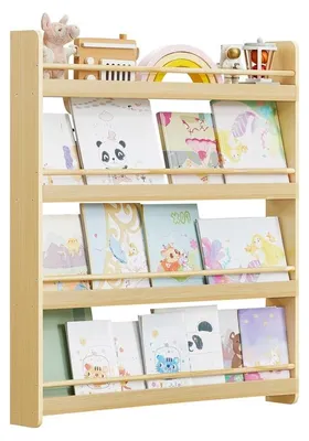 Immagine prodotto di Scaffale a parete per bambini con 4 ripiani | Colore naturale | 80x12x100 cm