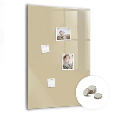 Imagen del producto de Pizarra magnética de pared, con superficie de vidrio y diseño arqueado. Incluye 5 imanes. Dimensiones: 70x100 cm. Color: beige