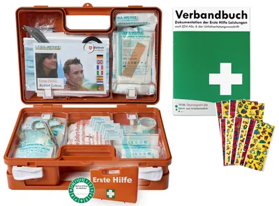 Produktbild von Erste-Hilfe-Koffer KITA incl. Hygiene-Ausstattung nach aktueller DIN 13157 für Betriebe + DIN/EN 13164 für KFZ - mit Verbandbuch