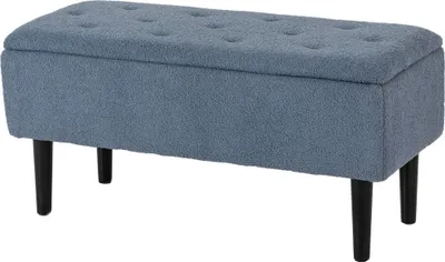 Produktbild von Polsterbank mit Stauraum, Sitztruhe, Kaschmiroptik, bis 120 kg, Naturholzrahmen, 95 x 38 x 45 cm, Blau