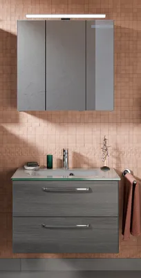 Produktbild von Waschplatz Badezimmer mit Glaswaschbecken TRENTO-66 in Graphit Struktur Nb., B/H/T: ca. 77/200/50 cm