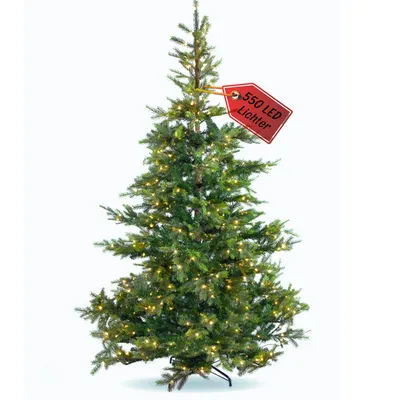 Produktbild von BoomDing Künstlicher Weihnachtsbaum mit Beleuchtung - extra naturgetreuer Tannenbaum (210 cm) inkl. stabilem Metallständer und Aufbewahrungskarton - verschönert das Weihnachtsfest