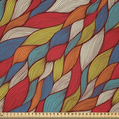 Produktbild von ABAKUHAUS Wellen Microfaser Stoff als Meterware , Hand gezeichnete abstrakte kurvige Linien mit Regenbogen-Farben-Weinlese-Inspirations-Strömungs-Design, 10 M (230 x 1000 cm), Mehrfarbig