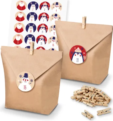 Produktbild von itenga SET Adventskalender 24x Tüten + Klammern + Zahlensticker (Z43)