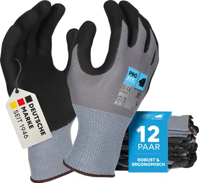 Produktbild von PRO FIT Nitrilschaum-Arbeitshandschuh – 12er Pack,  Standard 100 , Touchscreen fähig, Montagehandschuh, ERGO-FIT Passform - Gr. 9