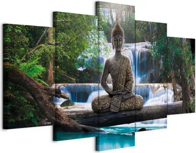 Produktbild von Italienischer Leinwand Leinwandbild - Buddha and waterfall 225x112.5 cm Orient c-A-0021-b-n
