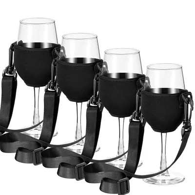 Produktbild von Weinglashalter zum Umhängen,Tragbarer Glashalter aus Neopren für Party, Picknick, Festival (4 Stück)