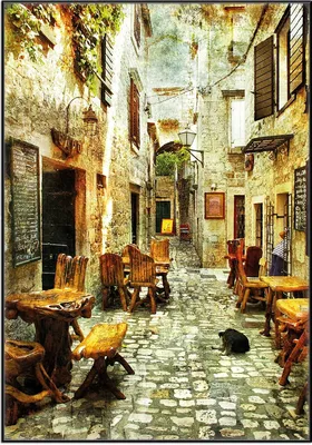 Produktbild von Wallario Wandbild Italienische kleine Gasse, Größe: 70,30 x 100,30 cm, Poster mit schwarzem Aluminiumrahmen