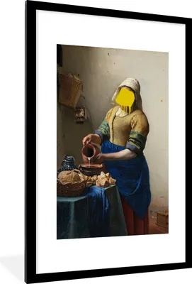 Produktbild von MuchoWow® MuchoWow® Gerahmtes Poster Milchmädchen - Johannes Vermeer - Gemälde 60x90 cm - Poster mit zchwarzem Bilderrahmen - Dekoration - Wandposter Wohnzimmer - Hochwertig