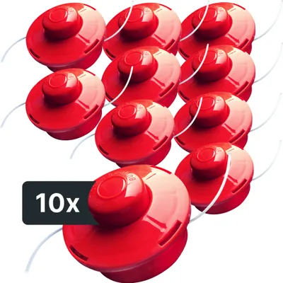 Produktbild von NEMAXX® FS2 Tap & Go Fadenkopf Tippautomatik Doppelfaden 10er-Set – Motorsense/Freischneider – M10x1,25 Linksgewinde, 2 mm, Schnittkreis 380 mm – Rot