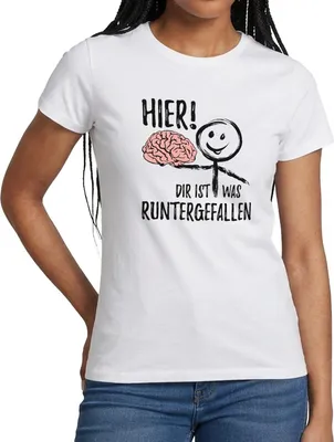 Produktbild von Spreadshirt Hier Dir Ist Was Runtergefallen Lustiger Spruch Mit Gehirn Frauen T-Shirt, XXL, Weiß