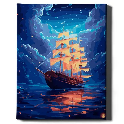 Immagine prodotto di Oh Art! - Set di pittura per numeri paesaggio marino nave - 40x50cm, con cornice in legno e pennelli fai da te