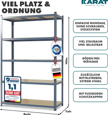 Produktbild von Schwerlastregal verschiedene Farben & Größen bis zu 1250 kg Tragkraft Anthrazit Höhe/Breite/Tiefe: 180x120x45 cm