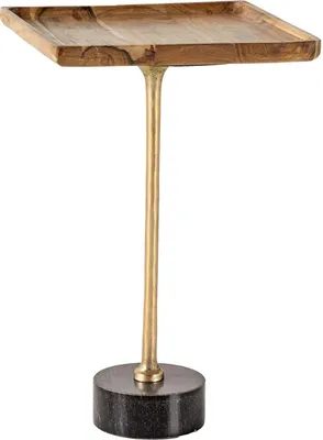 Image de riess-ambiente Table d'appoint design TRAYFUL 55 cm naturel Bois massif d'acacia Pied en marbre noir Métal doré Table basse Table
