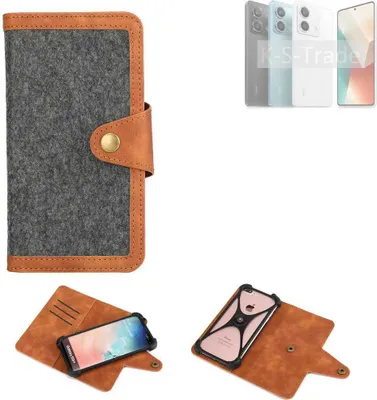 Produktbild von K-S-Trade Schutzhülle Handyhülle kompatibel mit Xiaomi Redmi Note 13 5G Filz Hülle Kunst-Leder dunkelgrau braun (1x)