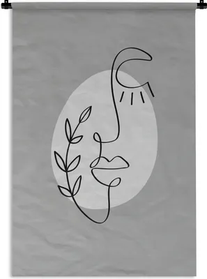 Produktbild von MuchoWow® Wandteppich Wandbehang Gesicht - Pflanze - Schwarz - Weiß 90x135 cm Tapisserie Dekoration Wandtuch - Baumwolle - Wandskulptur