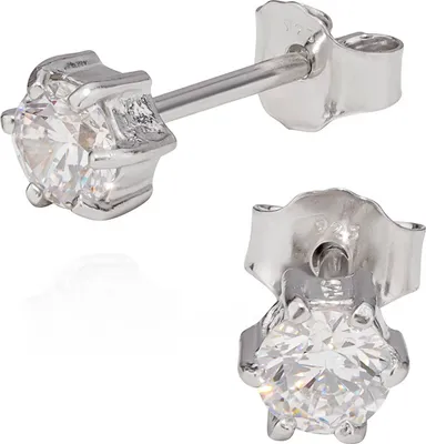 Produktbild von Paar 925 Sterling Silber Rhodiniert Ohrstecker Weiß Zirkonia 4mm 5363