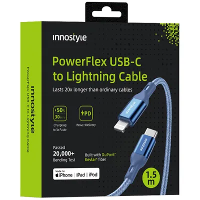 Obrázok produktu pre Innostyle Powerflex USB-C Lightning MFI Rýchlonabíjací Kábel Pro Iphone Polyamid 2m Modrý