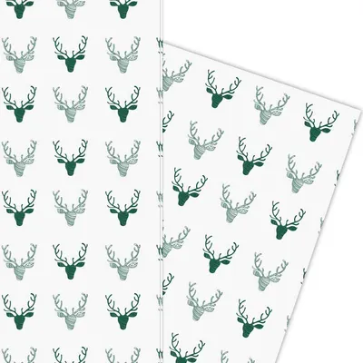 Produktbild von Cooles Hirsch Doodle Geschenkpapier grün großes Muster - G5920, 32 x 48cm