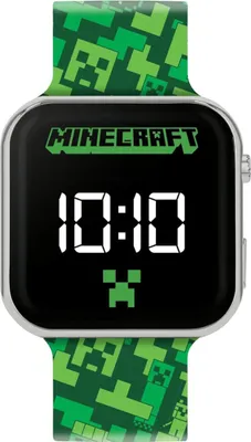 A digital watch with a Minecraft theme.