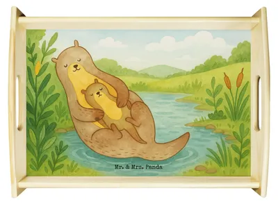 Produktbild von Mr. & Mrs. Panda Tablett Otter Kind Design - Weiß - Geschenk, Baby, Servier, Familie, Serviertablett, Geburt, Dekotablett, Mama, Mutter, Holztablett, sofatablett