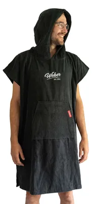 Produktbild von Badeponcho Damen und Herren Weber grau Surfponcho 100% Baumwolle Kängurutasche Kapuze Bademantel