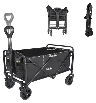 Obrázek produktu pro Skládací vozík, nosnost 75 kg, otočná kolečka o 360°, černý