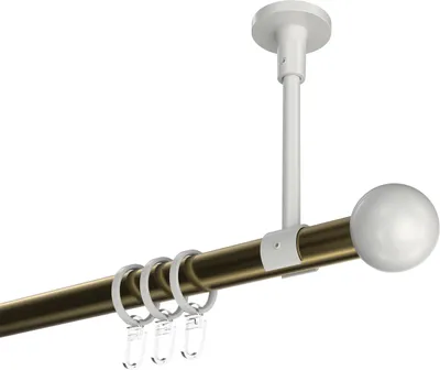 Produktbild von Interdeco Gardinenstange / Vorhangstange Messing Antik / Weiß, Typ Sonette Luino (Kugel) Deckenmontage, 20 mm Ø 1-läufig, 220 cm
