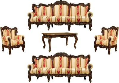Produktbild von Casa Padrino Luxus Barock Wohnzimmer Set Creme / Gelb / Rot / Dunkelbraun - 2 Barock Sofas & 2 Barock Sessel & 1 Barock Couchtisch - Wohnzimmer Möbel im Barockstil - Edel & Prunkvoll