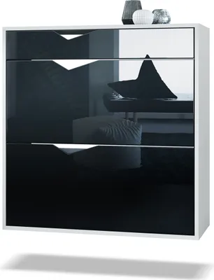 Produktbild von Vladon Schuhschrank Kolmio 85 x 87 x 33 cm,  Germany, Korpus in Weiß matt, Fronten in Schwarz Hochglanz | Große Farbauswahl