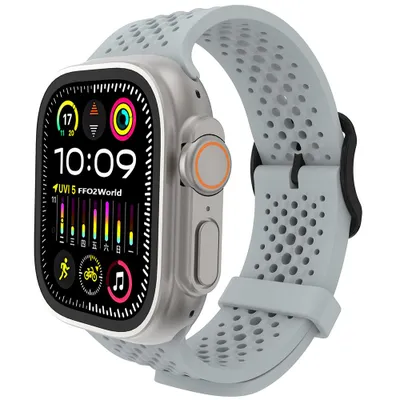 Produktbild von FFO2World Silikonarmband – Für Apple Watch 49/46/45/44/42 mm (Serie Ultra/11/10/9/8/7/6/5/4/3/SE) – Atmungsaktiv – Grau