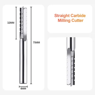 Obrázok produktu pre Fréza na drevo, 8 mm, karbidová, 3 rezné hrany, dĺžka rezu 32 mm, určená na spracovanie dreva